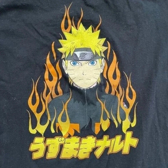 Naruto Shippuden Mens T Shirt Tee Size Medium Anime Cartoon Flames Black Stretch - Picture 1 of 5